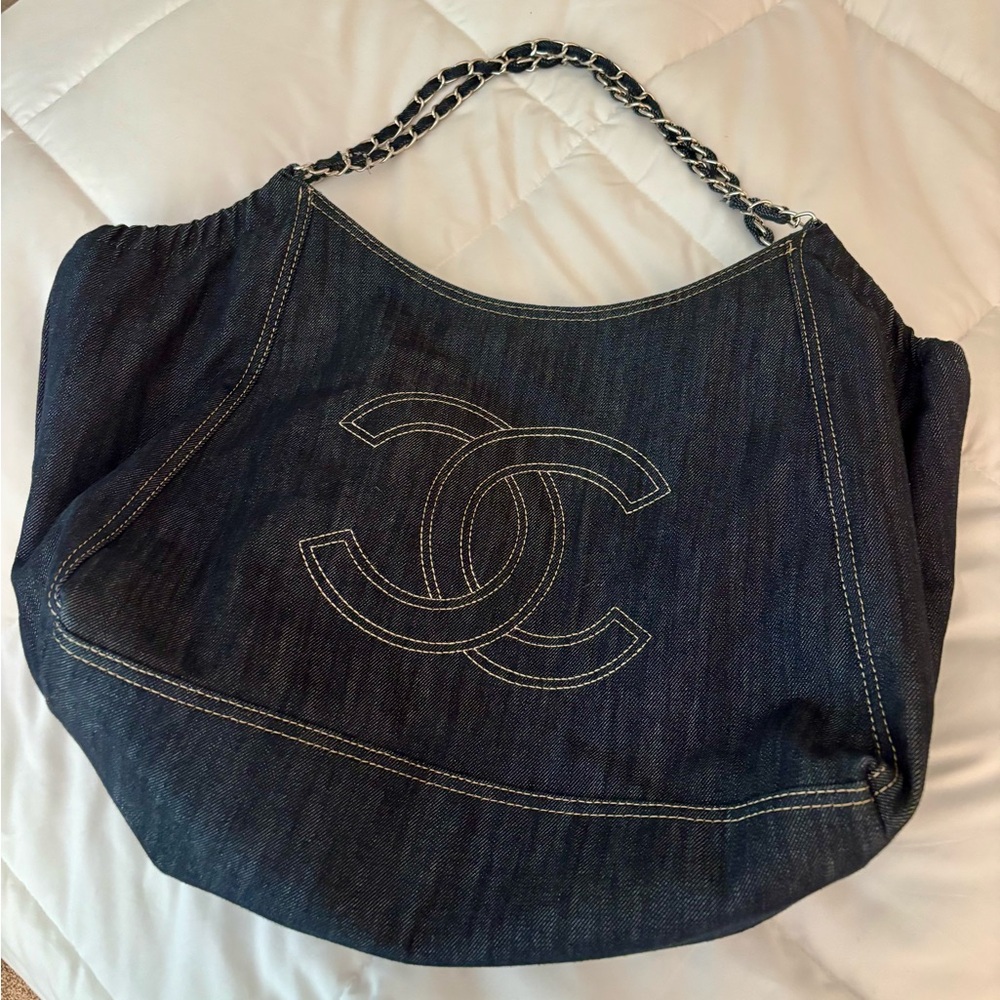 CHANEL Dark Blue Denim Shoulder Bag